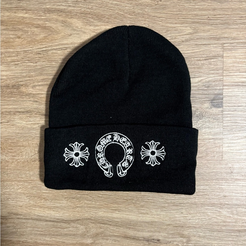 Chrome Hearts Black Beanie with White Embroidery